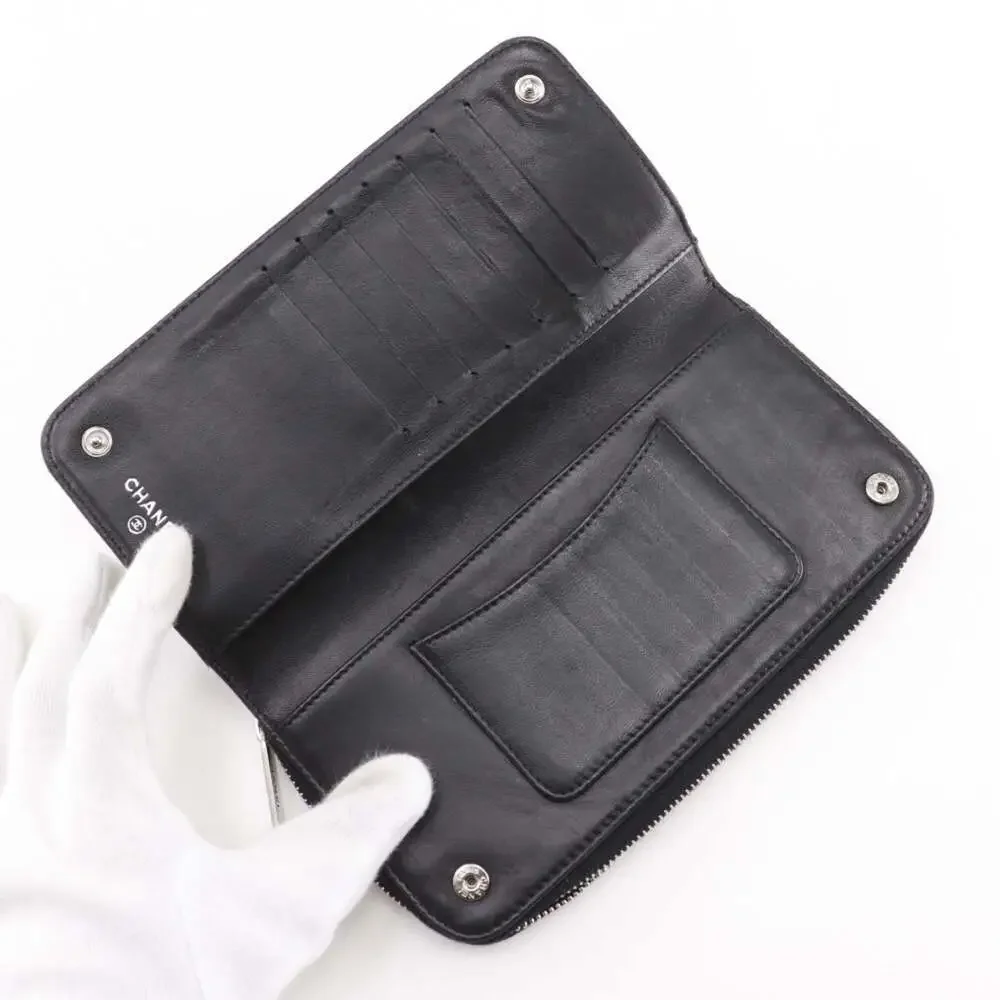 CHANEL Black Lambskin Leather Wallet